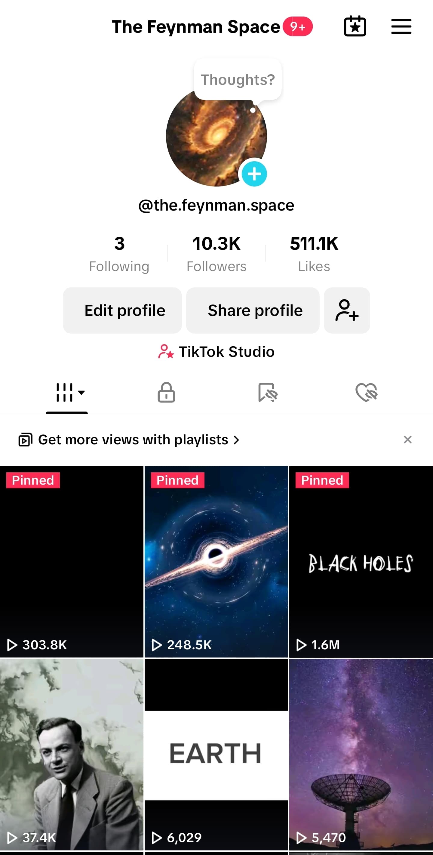 TikTok profile for The Feynman Space showing 10.3K followers and 511.1K likes